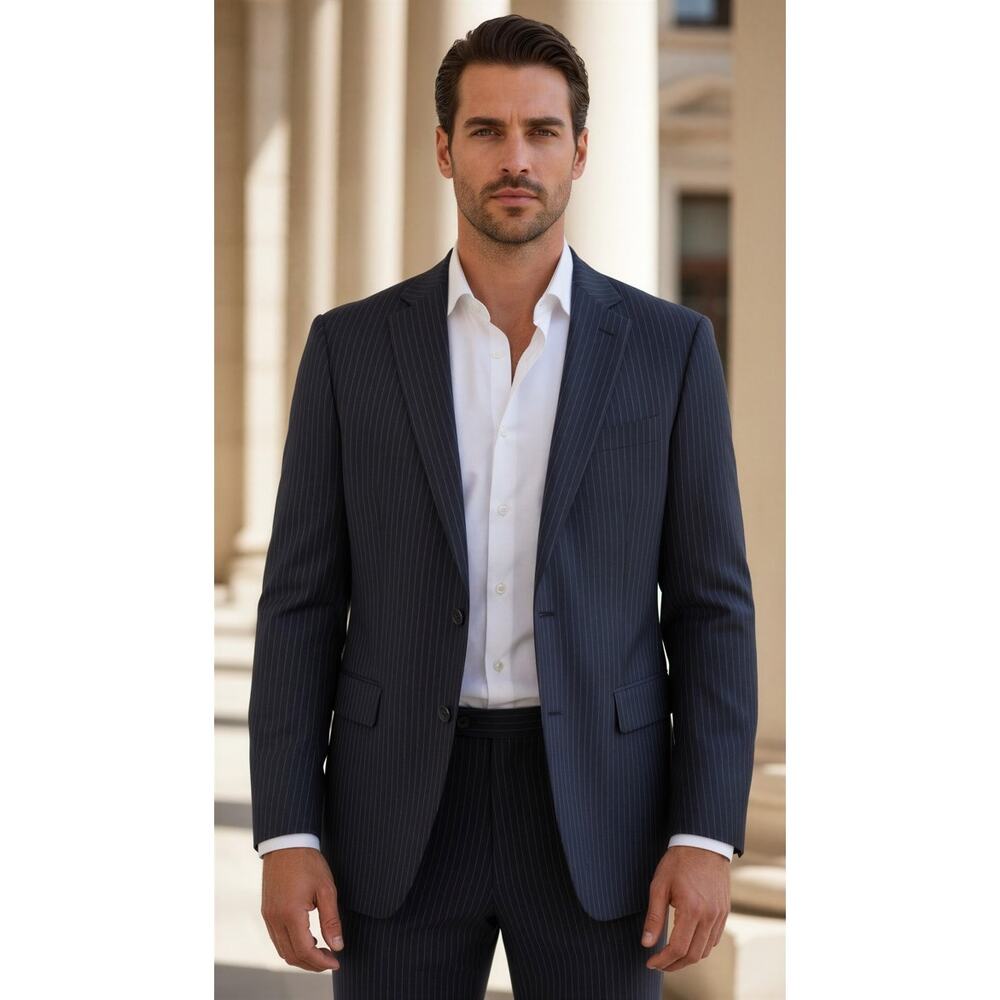 Jos. A.‎ Bank Men's Black Pinstripe Wool Suit Jacket Size 42 Long